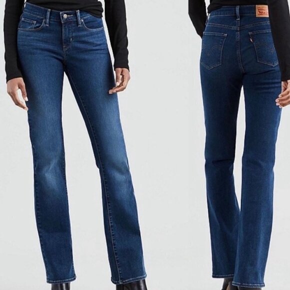 Levi's Womens Dark Wash Whiskered Stretch Mid Rise Curvy Bootcut Jeans Size 33 - Picture 1 of 8
